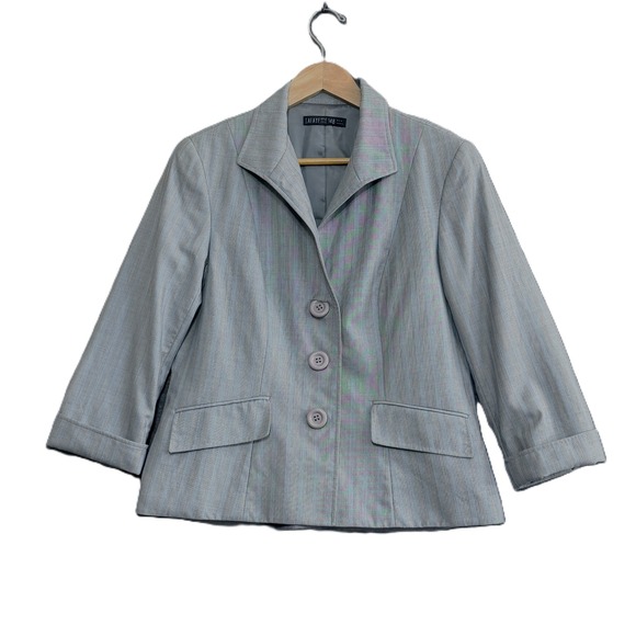 LAFAYETTE 148 Gray Virgin Wool Silk Pinstripe Blazer Size 8 Career Timeless - Picture 1 of 6